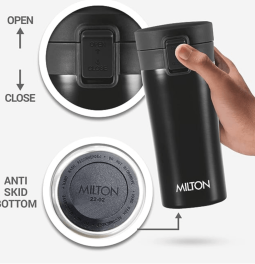 MILTON Coffee Mug Thermosteel Hot or Cold Insulated Mug, 300 ml, Black | Leak Proof | Rust Proof | Tea Mug | Juice Mug | Water Flask | Easy Grip | Easy to Carry - Image 3